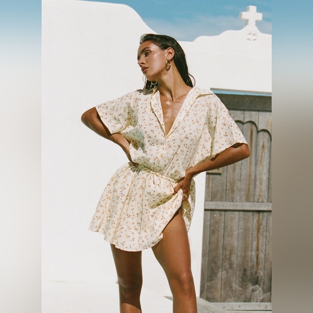 Sabo Onara Dress Butter Yellow Cotton Collared Oversized Floral Dress XS